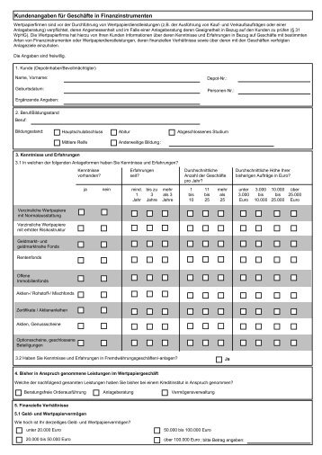 Kundenangaben für Geschäfte in Finanzinstrumenten