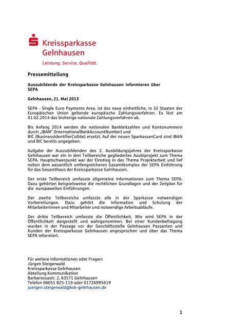 Pressemitteilung - Kreissparkasse Gelnhausen