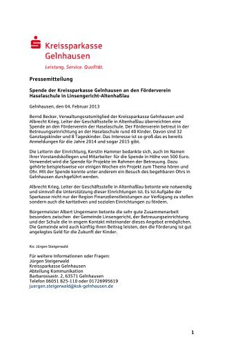 Pressemitteilung - Kreissparkasse Gelnhausen