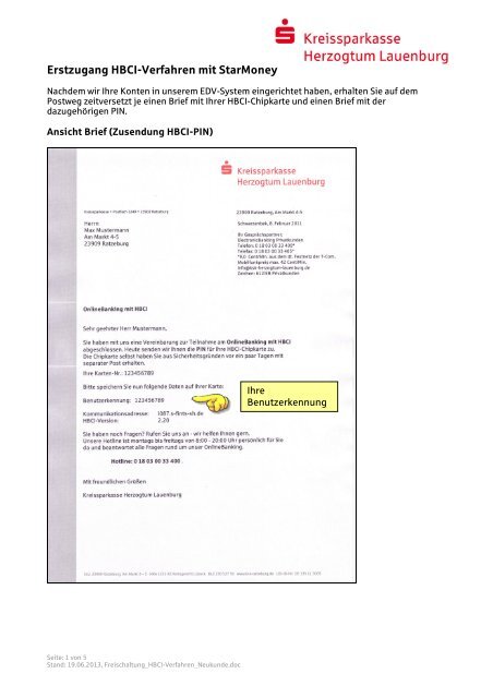 Hbci Request Erstzugang HBCI-Verfahren mit StarMoney