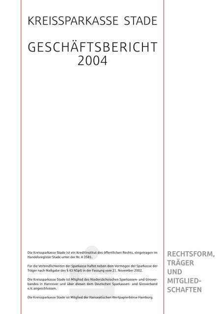 GESCHÄFTSBERICHT 2004 - Kreissparkasse Stade