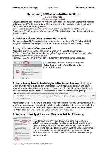 Umsetzung SEPA-Lastschriften in SFirm