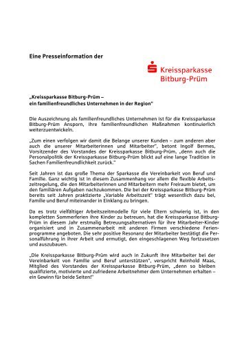 Familienfreundliches ... - Kreissparkasse Bitburg-PrÃ¼m