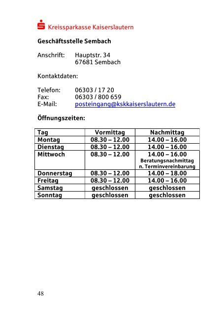 Unsere GeschÃ¤ftsstellen - Kreissparkasse Kaiserslautern