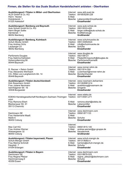 Firmen, die Stellen für das Duale Studium ... - Akademie Handel