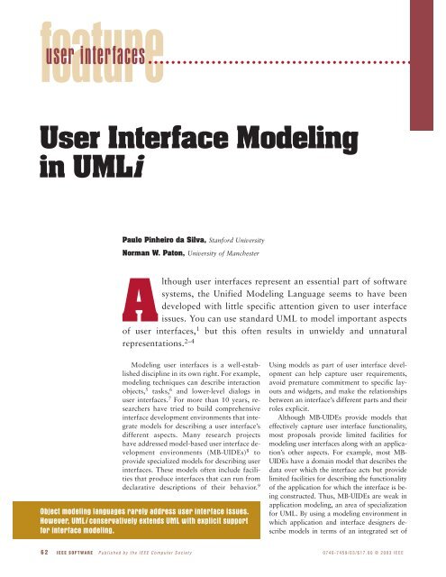 User interface modeling in UMLi - Software, IEEE - Stanford University