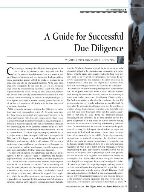 Due Diligence Review: M&A Behind the Scenes - King & Spalding