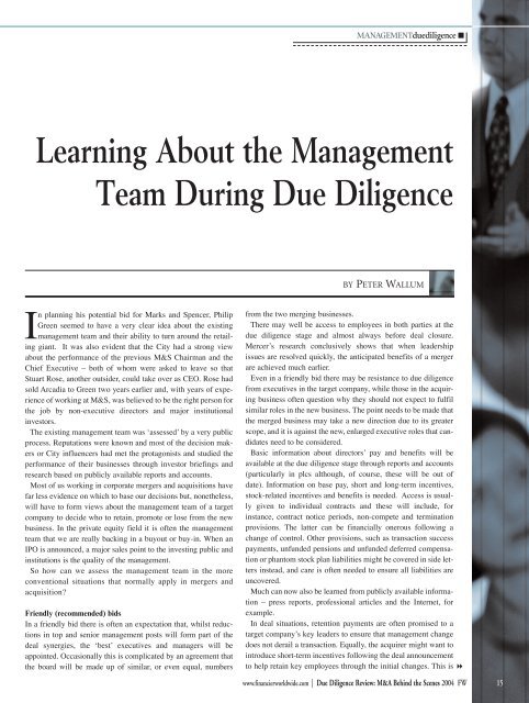 Due Diligence Review: M&A Behind the Scenes - King & Spalding