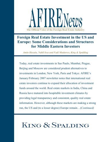 Foreign Real Estate Investment in teh US and ... - King & Spalding