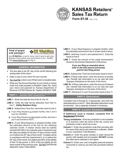 St-36 Kansas Retailers' Sales Tax Return - Kansas Department Of ...