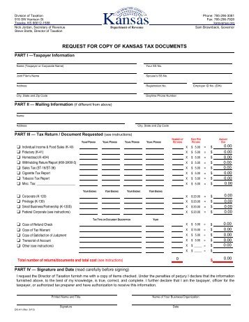 Request for copy of kansas tax documents - Kansas Department of ...