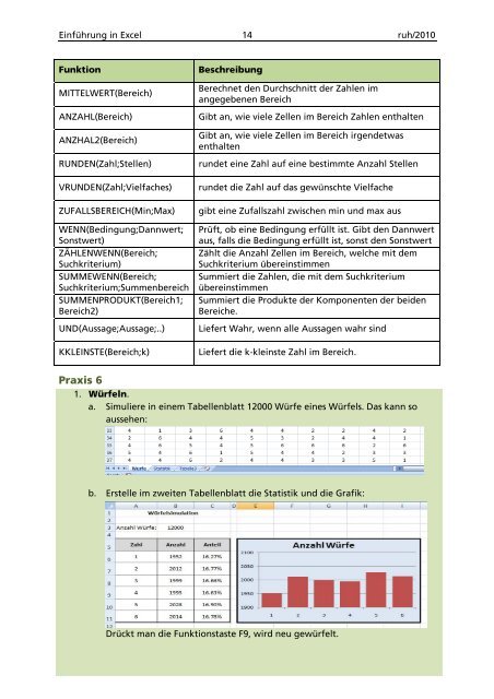 Excel - Zahlen, Tabellen, Diagramme - Kantonsschule Solothurn