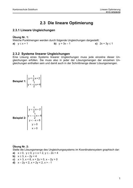 2.3 Die lineare Optimierung - Kantonsschule Solothurn