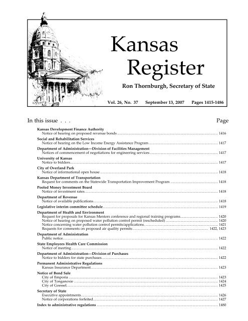 In this issue . . . Page - Kansas Secretary of State