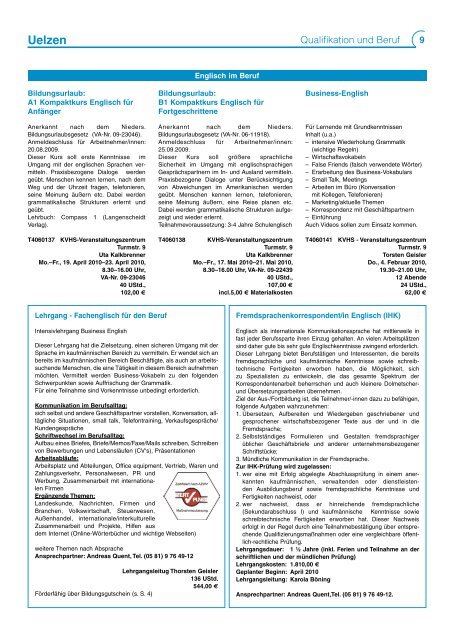 Programm 1/2010 - Kreisvolkshochschule Uelzen/Lüchow ...