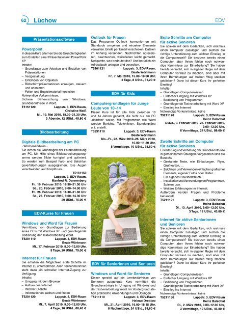 Programm 1/2010 - Kreisvolkshochschule Uelzen/Lüchow ...