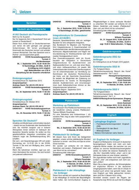 Programm 2/2010 - Kreisvolkshochschule Uelzen/Lüchow ...