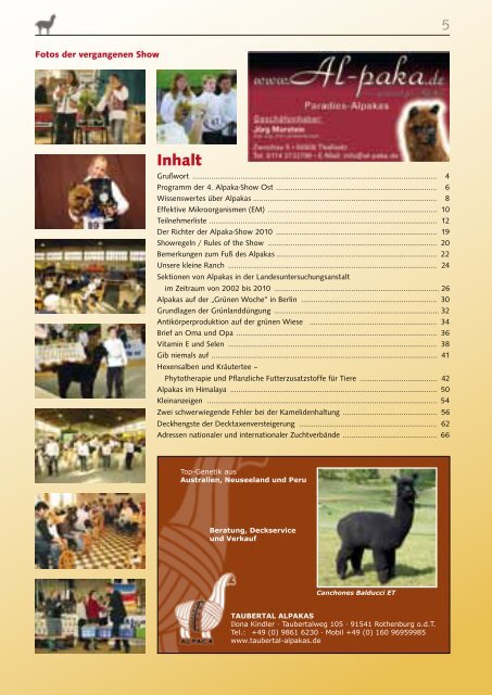 Magazin der 4. Alpaka-Show Ost 2010 (PDF