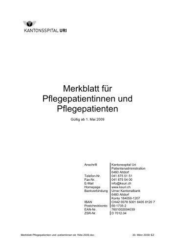 Merkblatt Pflegepatienten und -patientinnen ab 1 ... - Kantonsspital Uri