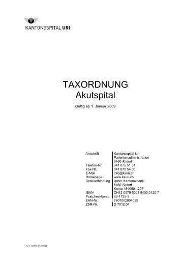 Taxordnung 2009 ab 01.01.09 - Kantonsspital Uri