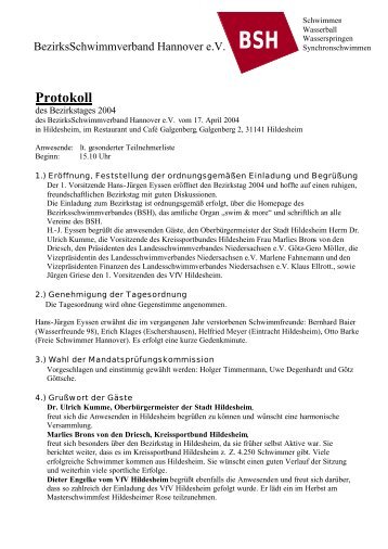 Protokoll Bezirkstag 2004 - Kreisschwimmverband Hannover Stadt