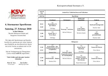 4. Stormarner Sportforum Samstag, 27. Februar 2010