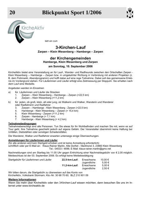 Blickpunkt Sport 1-2006 - Kreissportverband Herzogtum Lauenburg