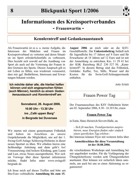 Blickpunkt Sport 1-2006 - Kreissportverband Herzogtum Lauenburg