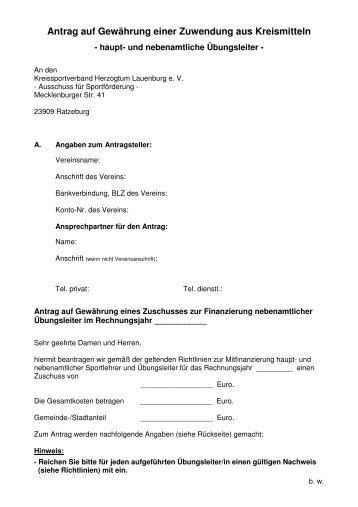 Antrag Zuschuss Ãbungsleiter - Kreissportverband Herzogtum ...