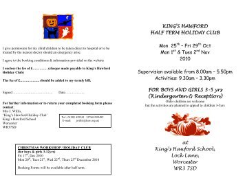 KING'S HAWFORD HALF TERM HOLIDAY ... - The King's School