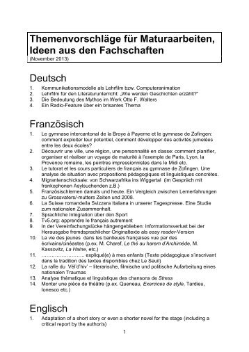 Themenvorschläge für Maturaarbeiten, Ideen aus den Fachschaften ...