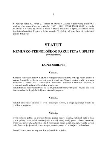 Statut Fakulteta - Kemijsko-tehnoloÅ¡ki fakultet