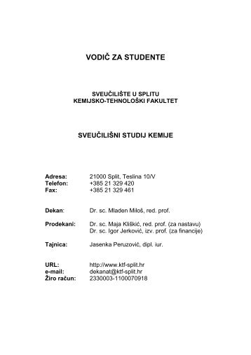 VODIÄ ZA STUDENTE - Kemijsko-tehnoloÅ¡ki fakultet