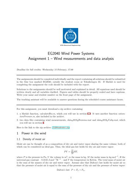 EG2040 Wind Power Systems Assignment 1 â Wind measurements ...