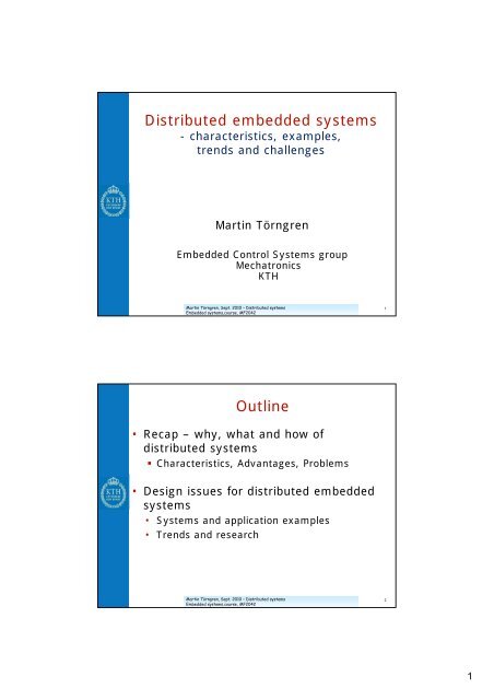 Distributed embedded systems Outline