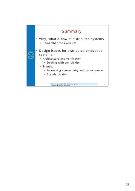 Distributed embedded systems Outline