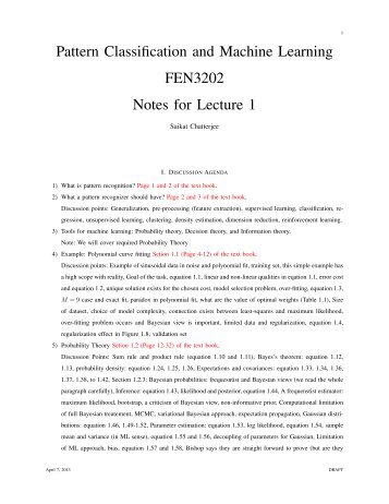 Pattern Classification and Machine Learning FEN3202 Notes for ...