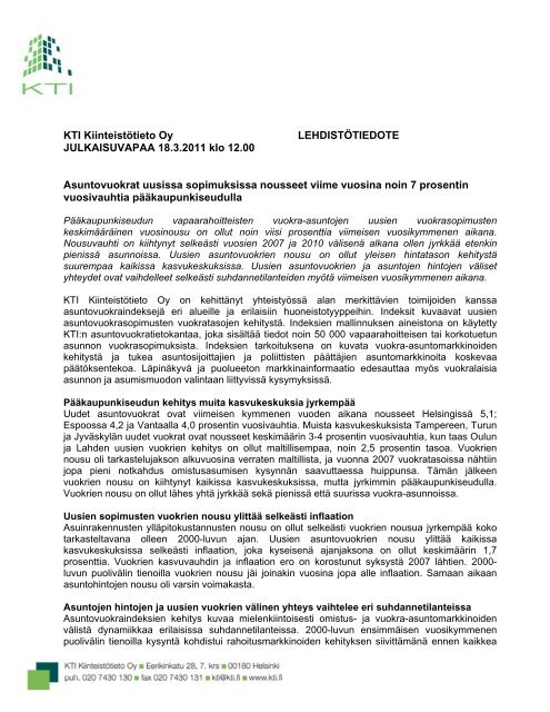 KTI KiinteistÃ¶tieto Oy LEHDISTÃTIEDOTE JULKAISUVAPAA 18.3 ...