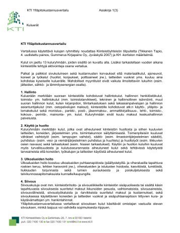 KTI YllÃ¤pitokustannusvertailu Asiakirja 1(3) KuluerÃ¤t KTI ...