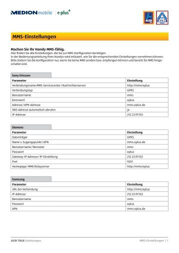 MMS-Einstellungen - Aldi Talk