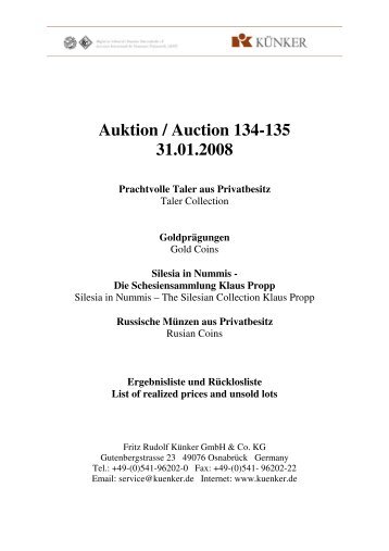 Auktion / Auction 134-135 31.01.2008 - Fritz Rudolf Künker
