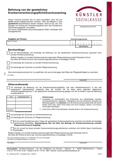 Befreiung von der gesetzlichen Krankenversicherungspflicht ...