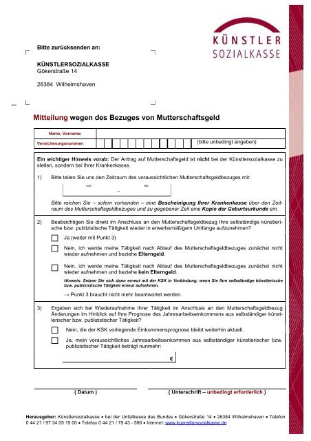 Mitteilung Wegen Des Bezuges Von Mutterschaftsgeld