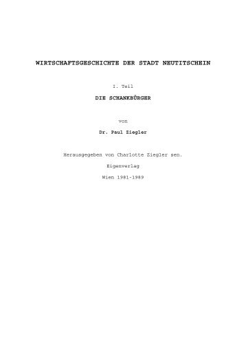 Paul Ziegler: Wirtschaftsgeschichte der Stadt Neutitschein