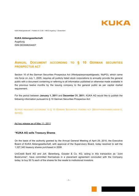 For the period January 1, 2011 to December 31, 2011 (PDF) - KUKA ...