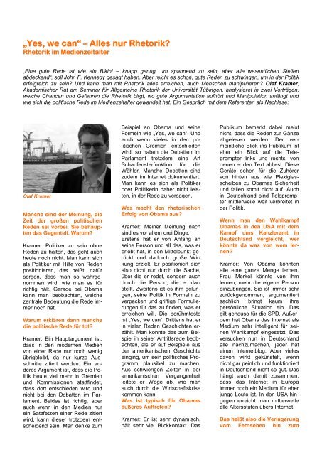Yes We Can A Alles Nur Rhetorik Ein Gespra Ch Mit Dr Olaf Kramer