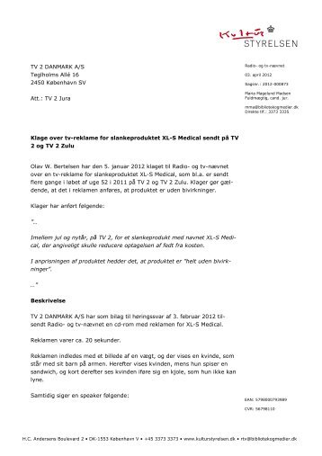 Klage over tv-reklame for slankeproduktet XL-S - Kulturstyrelsen