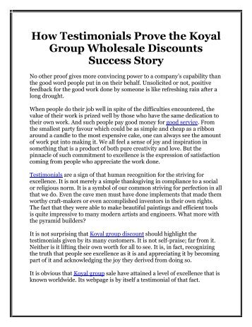 How Testimonials Prove the Koyal Group Wholesale Discounts Success Story