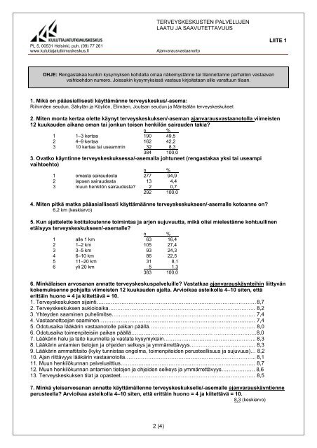 Terveyskeskuspalvelujen laatu ja saavutettavuus