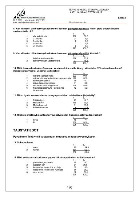 Terveyskeskuspalvelujen laatu ja saavutettavuus